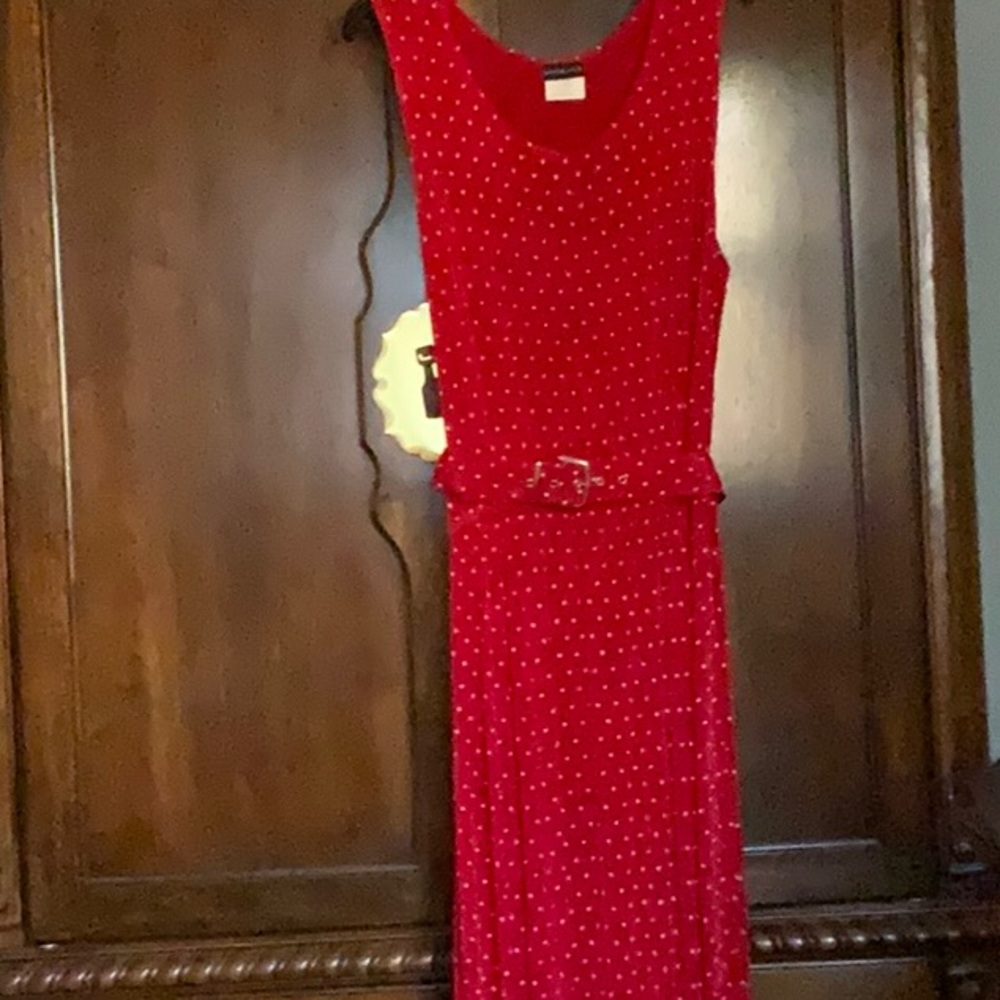 Citknit scope neck polka dot red and white dress sleeveless